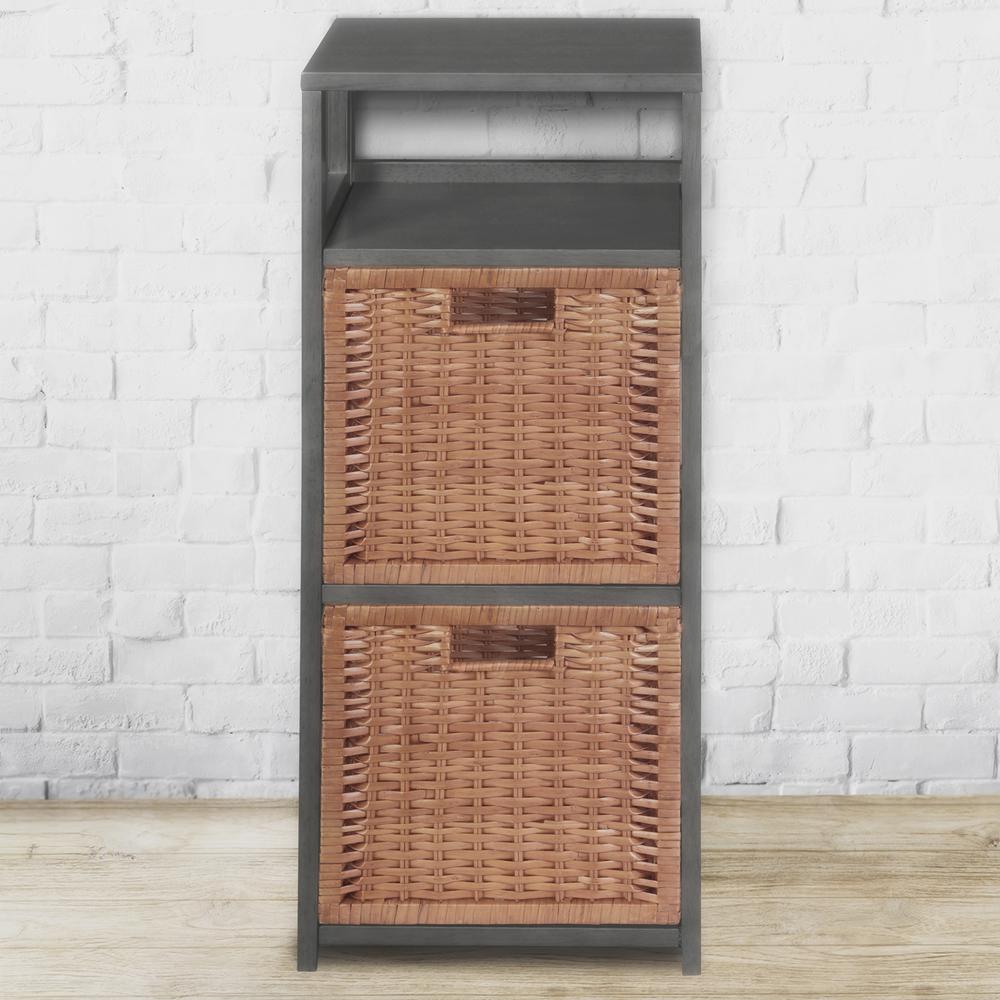 Regency Flip Flop 34 in. Square Folding Bookcase with 2 Full Size Wicker Storage Baskets- Grey/Natural. Picture 2