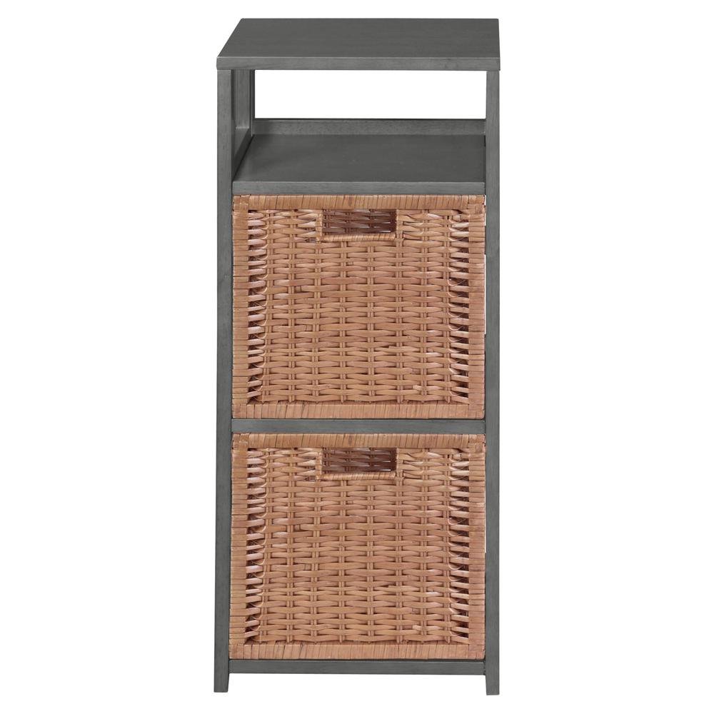 Regency Flip Flop 34 in. Square Folding Bookcase with 2 Full Size Wicker Storage Baskets- Grey/Natural. Picture 3