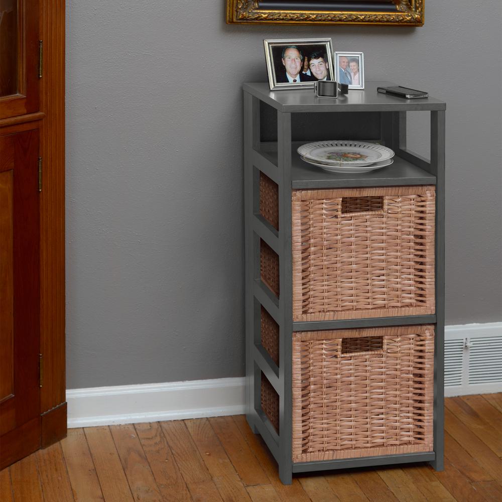 Regency Flip Flop 34 in. Square Folding Bookcase with 2 Full Size Wicker Storage Baskets- Grey/Natural. Picture 8
