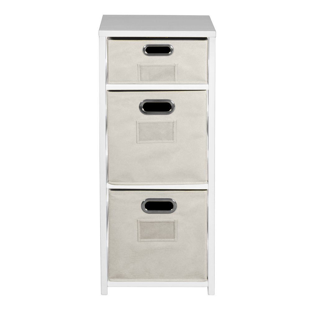 Flip Flop 34" Square Folding Bookcase with Folding Fabric Bins- White/Natural. Picture 2
