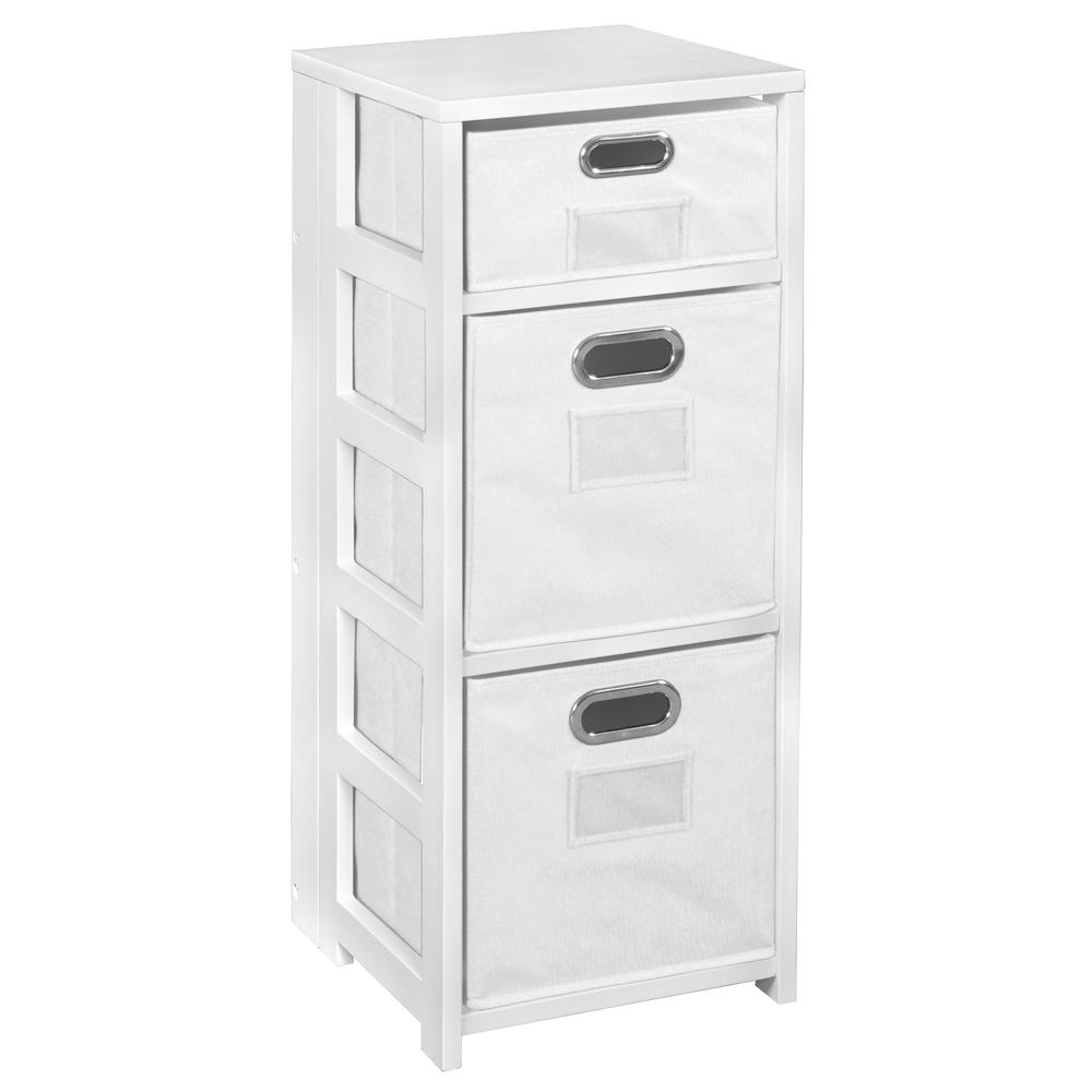 Flip Flop 34" Square Folding Bookcase with Folding Fabric Bins- White/White. Picture 1