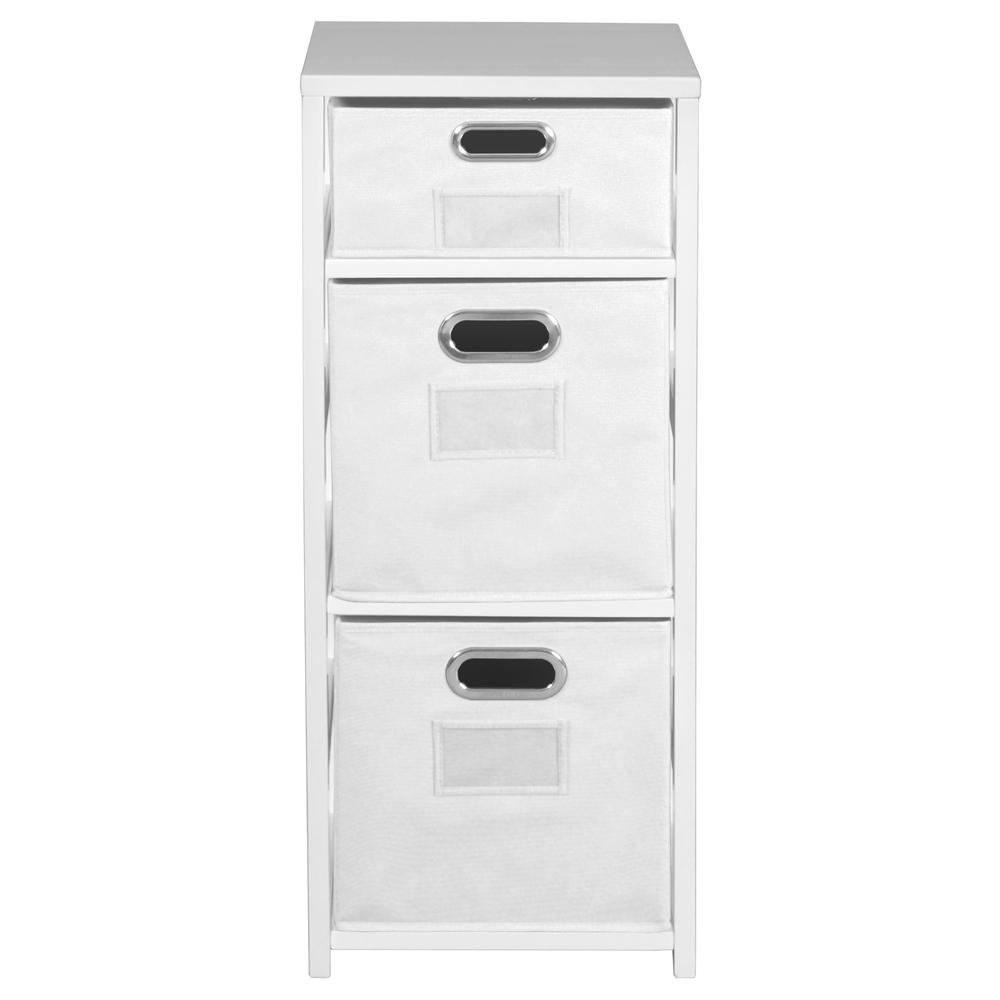 Flip Flop 34" Square Folding Bookcase with Folding Fabric Bins- White/White. Picture 3