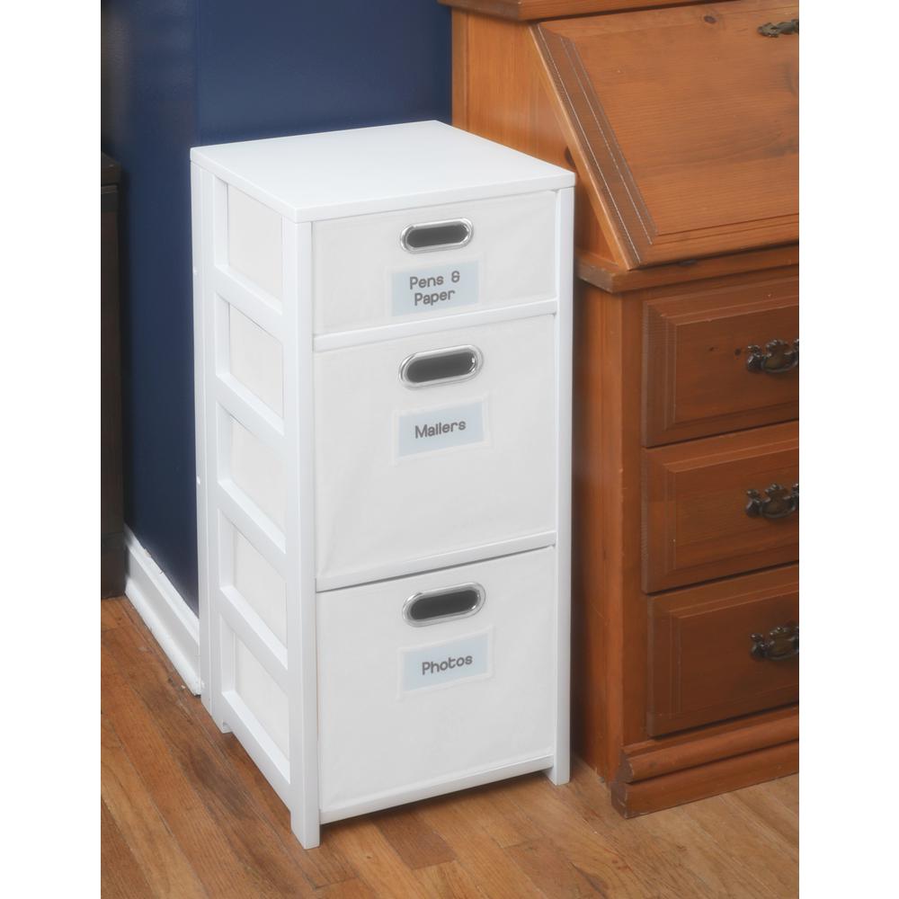 Flip Flop 34" Square Folding Bookcase with Folding Fabric Bins- White/White. Picture 2