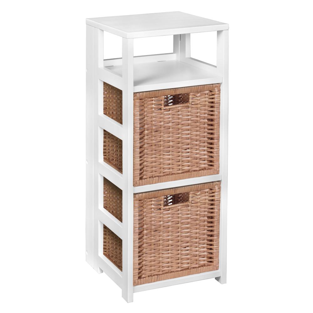 Flip Flop 34" Square Folding Bookcase with 2 Full Size Wicker Storage Baskets- White/Natural. The main picture.