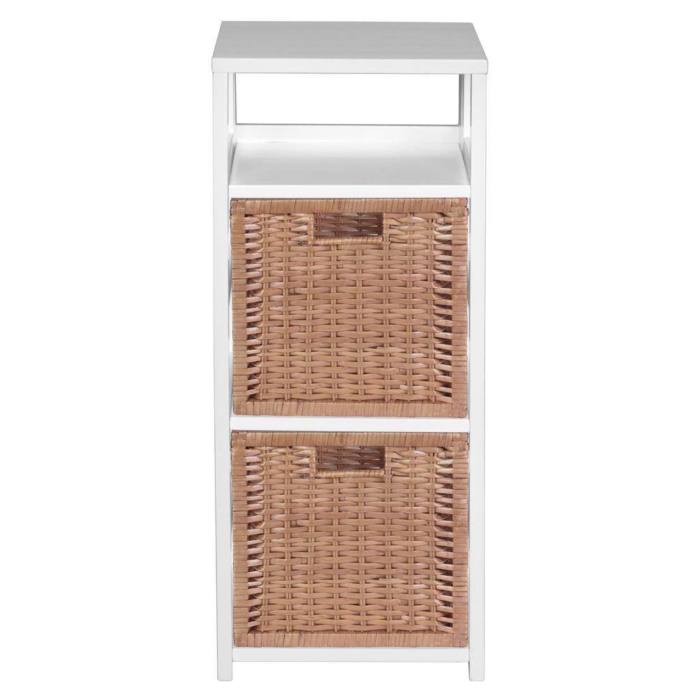 Flip Flop 34" Square Folding Bookcase with 2 Full Size Wicker Storage Baskets- White/Natural. Picture 4