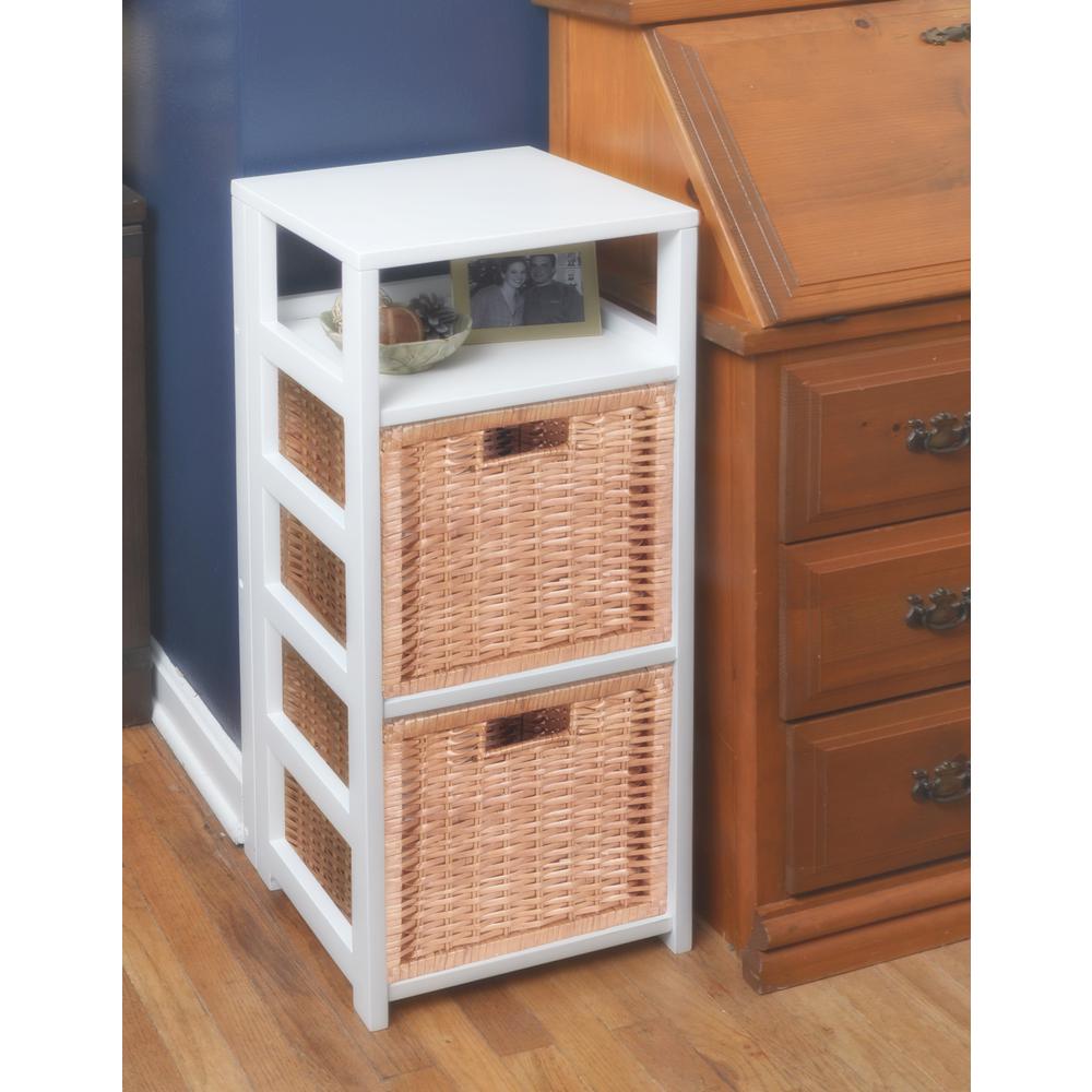 Flip Flop 34" Square Folding Bookcase with 2 Full Size Wicker Storage Baskets- White/Natural. Picture 3