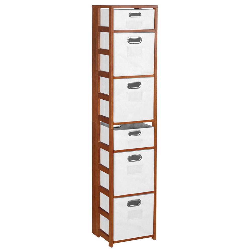 Flip Flop 67" Square Folding Bookcase with Folding Fabric Bins- Cherry/White. The main picture.