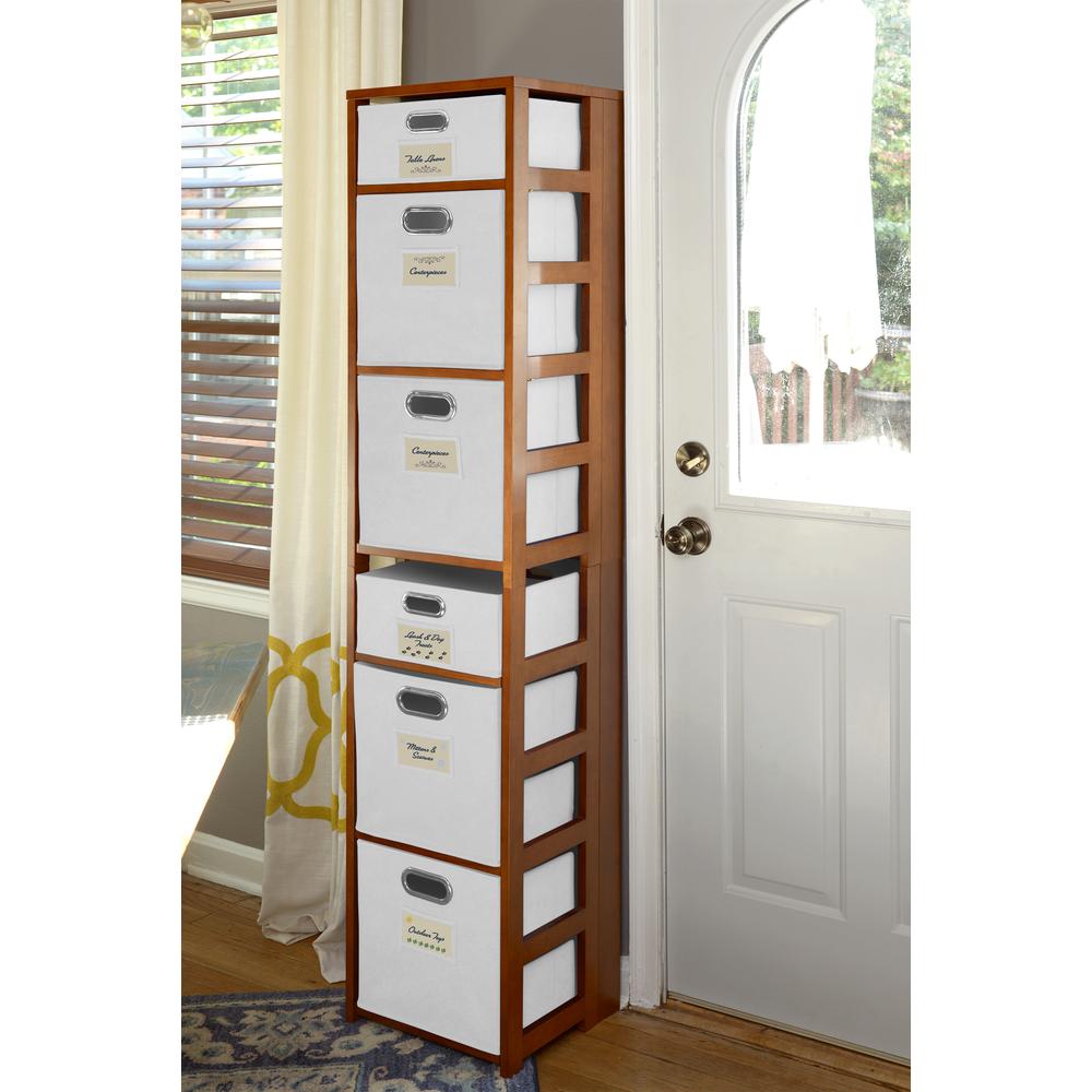 Flip Flop 67" Square Folding Bookcase with Folding Fabric Bins- Cherry/White. Picture 2
