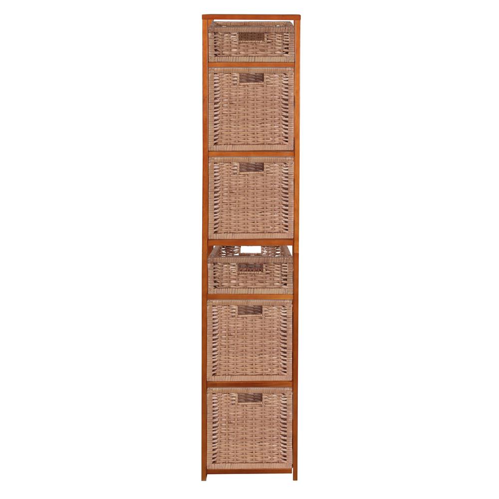 Flip Flop 67" Square Folding Bookcase with Wicker Storage Baskets- Cherry/Natural. Picture 4