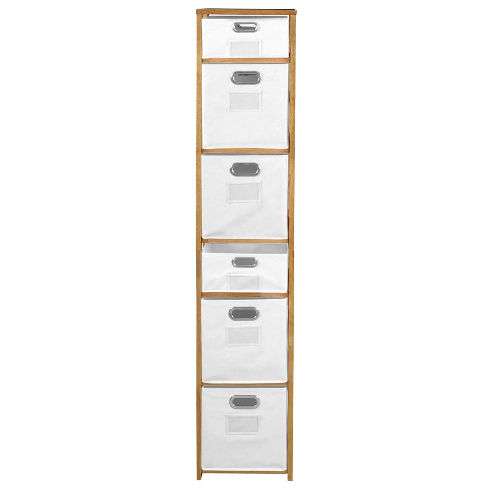 Flip Flop 67" Square Folding Bookcase with Folding Fabric Bins- Medium Oak/White. Picture 3