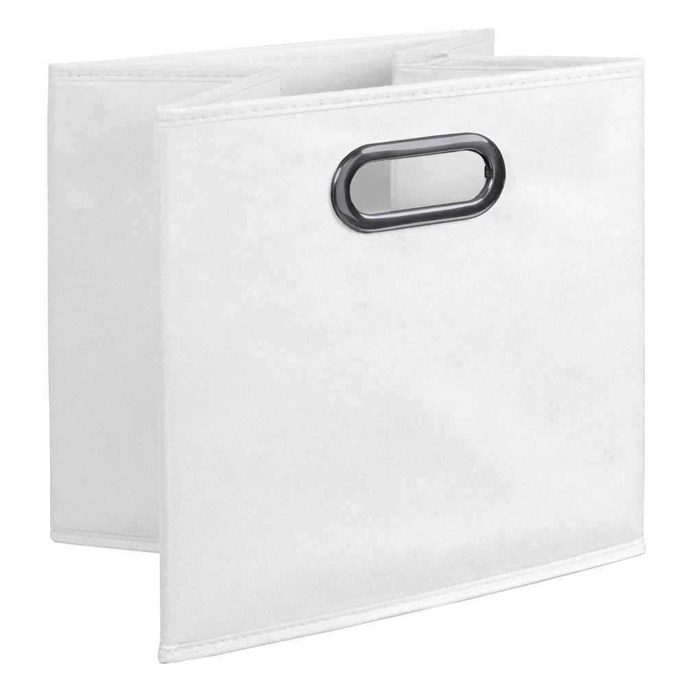 Flip Flop 67" Square Folding Bookcase with Folding Fabric Bins- Medium Oak/White. Picture 5