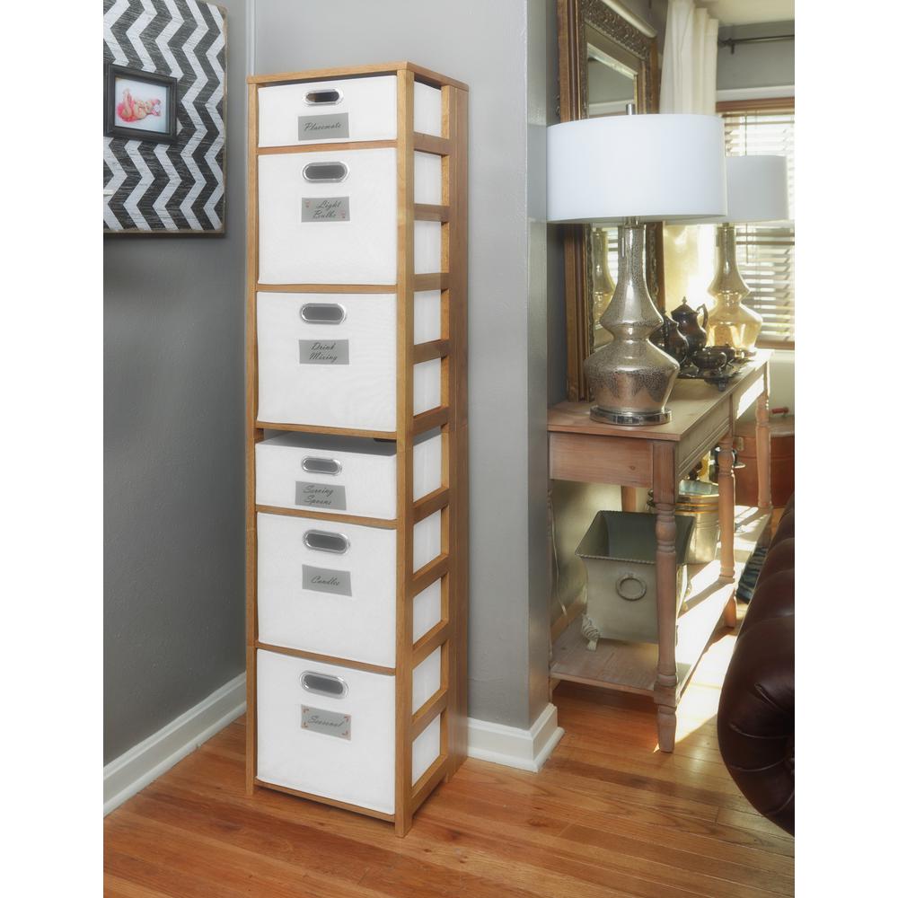 Flip Flop 67" Square Folding Bookcase with Folding Fabric Bins- Medium Oak/White. Picture 2