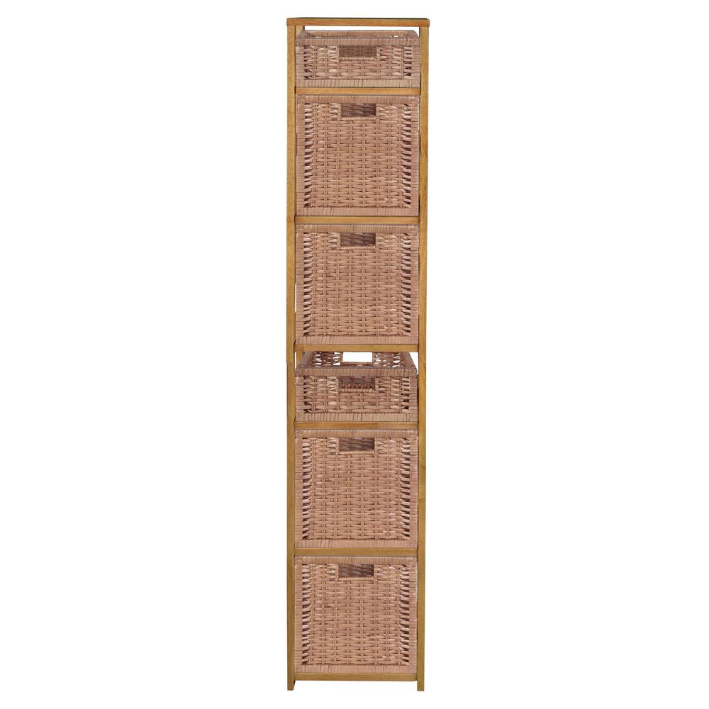 Flip Flop 67" Square Folding Bookcase with Wicker Storage Baskets- Medium Oak/Natural. Picture 4