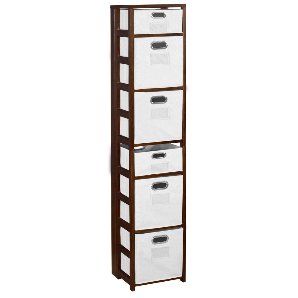Flip Flop 67" Square Folding Bookcase with Folding Fabric Bins- Mocha Walnut/White. The main picture.