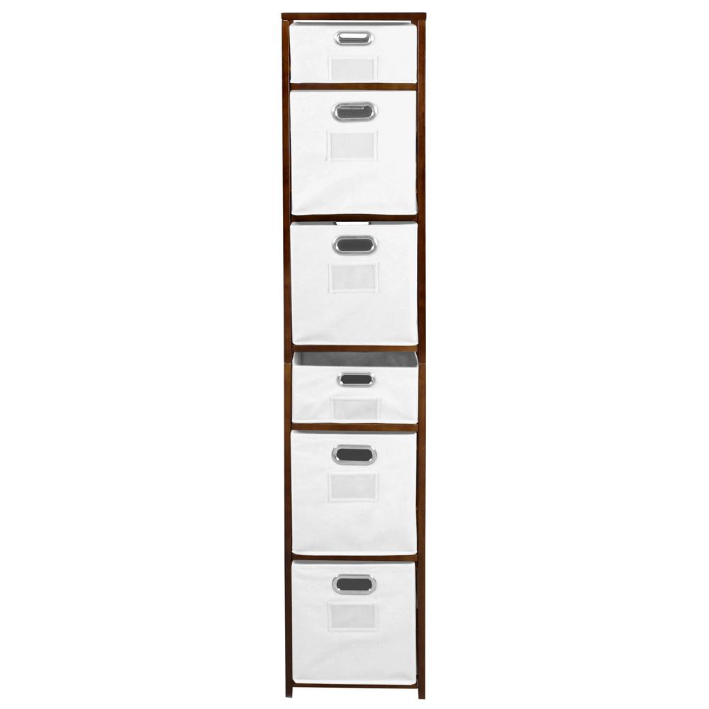 Flip Flop 67" Square Folding Bookcase with Folding Fabric Bins- Mocha Walnut/White. Picture 3