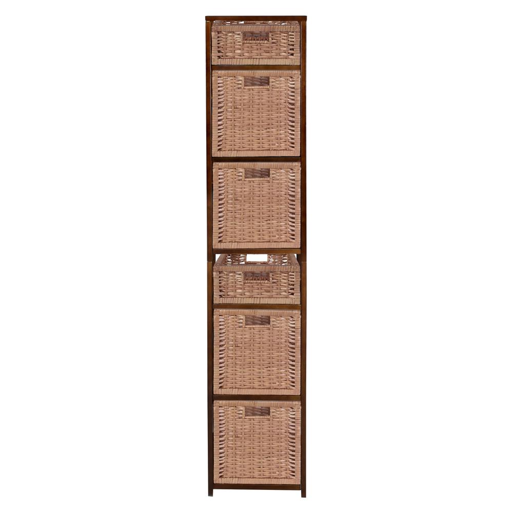 Flip Flop 67" Square Folding Bookcase with Wicker Storage Baskets- Mocha Walnut/Natural. Picture 4