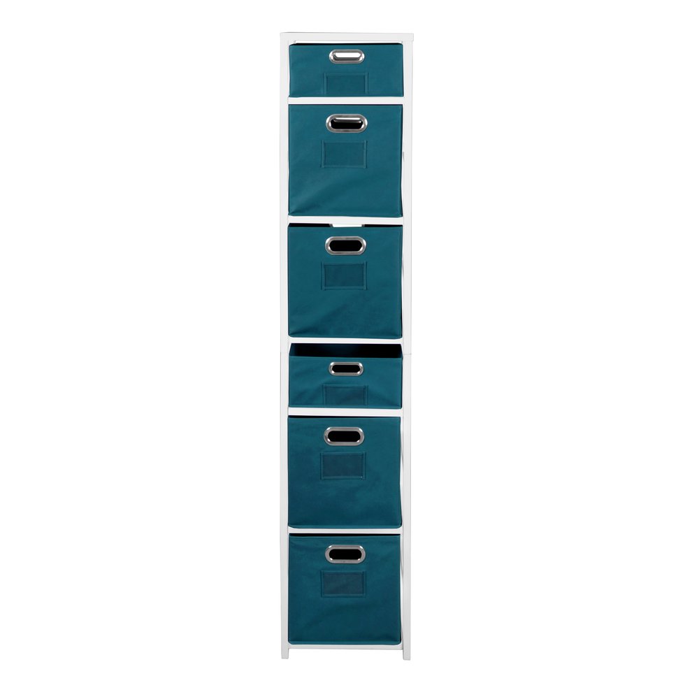 Flip Flop 67" Square Folding Bookcase with Folding Fabric Bins- White/Teal. Picture 2
