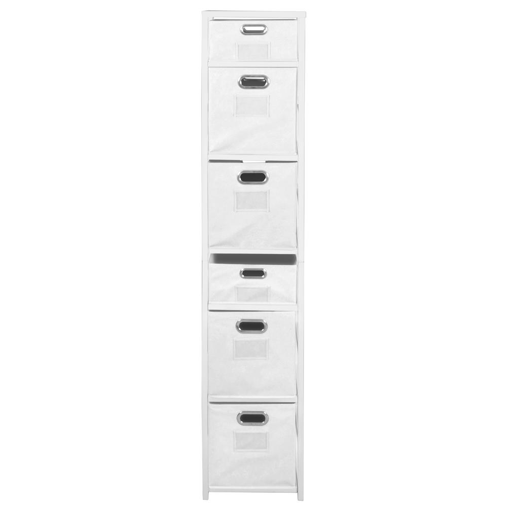Flip Flop 67" Square Folding Bookcase with Folding Fabric Bins- White/White. Picture 3