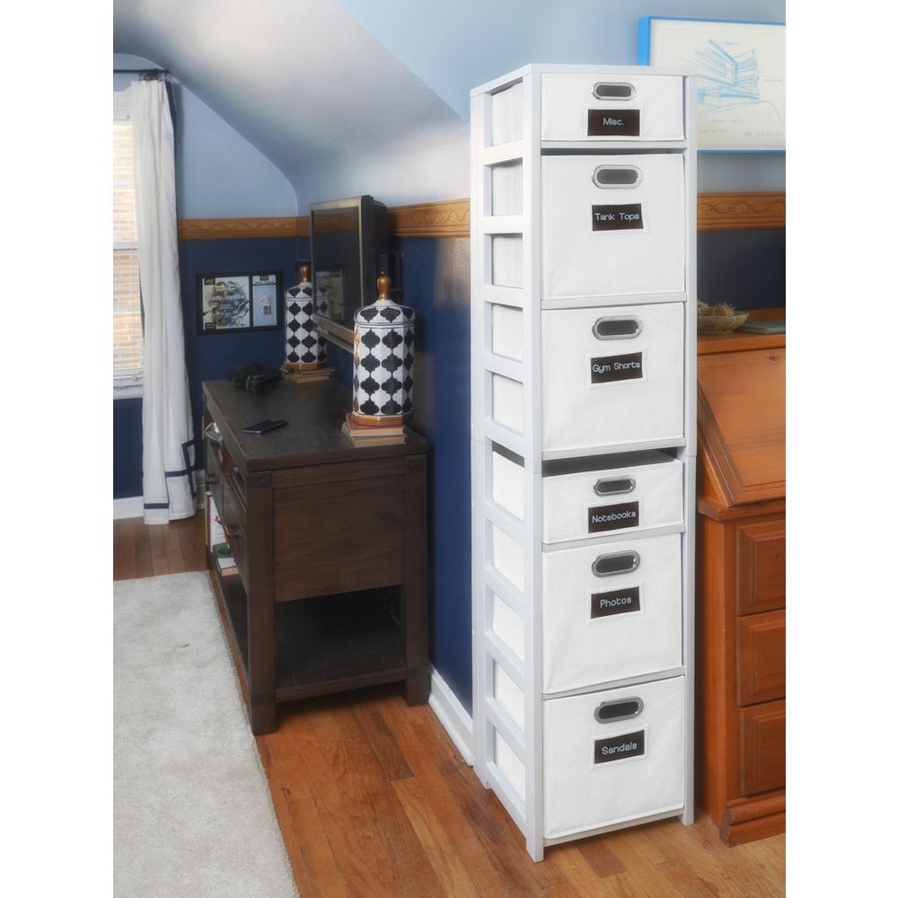 Flip Flop 67" Square Folding Bookcase with Folding Fabric Bins- White/White. Picture 2