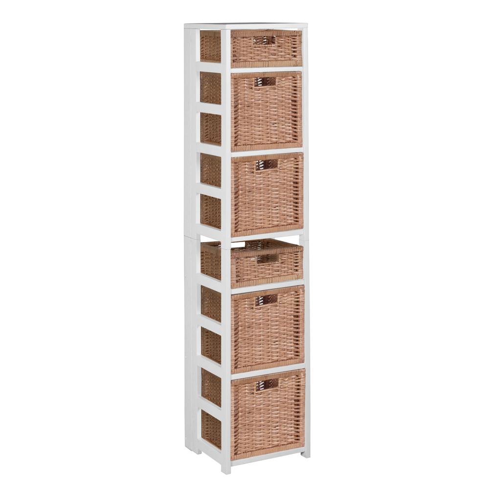 Flip Flop 67" Square Folding Bookcase with Wicker Storage Baskets- White/Natural. The main picture.