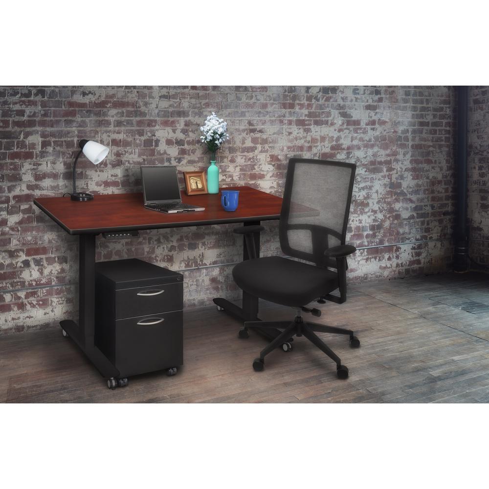 Esteem 42" Height Adjustable Power Desk- Cherry/Black. Picture 3