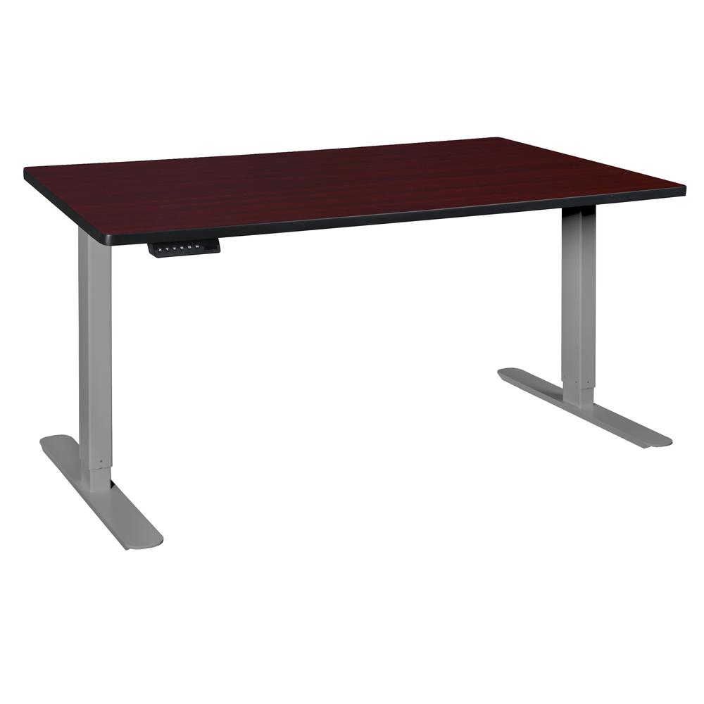 Esteem 60" Height Adjustable Power Desk- Mahogany/Grey. The main picture.