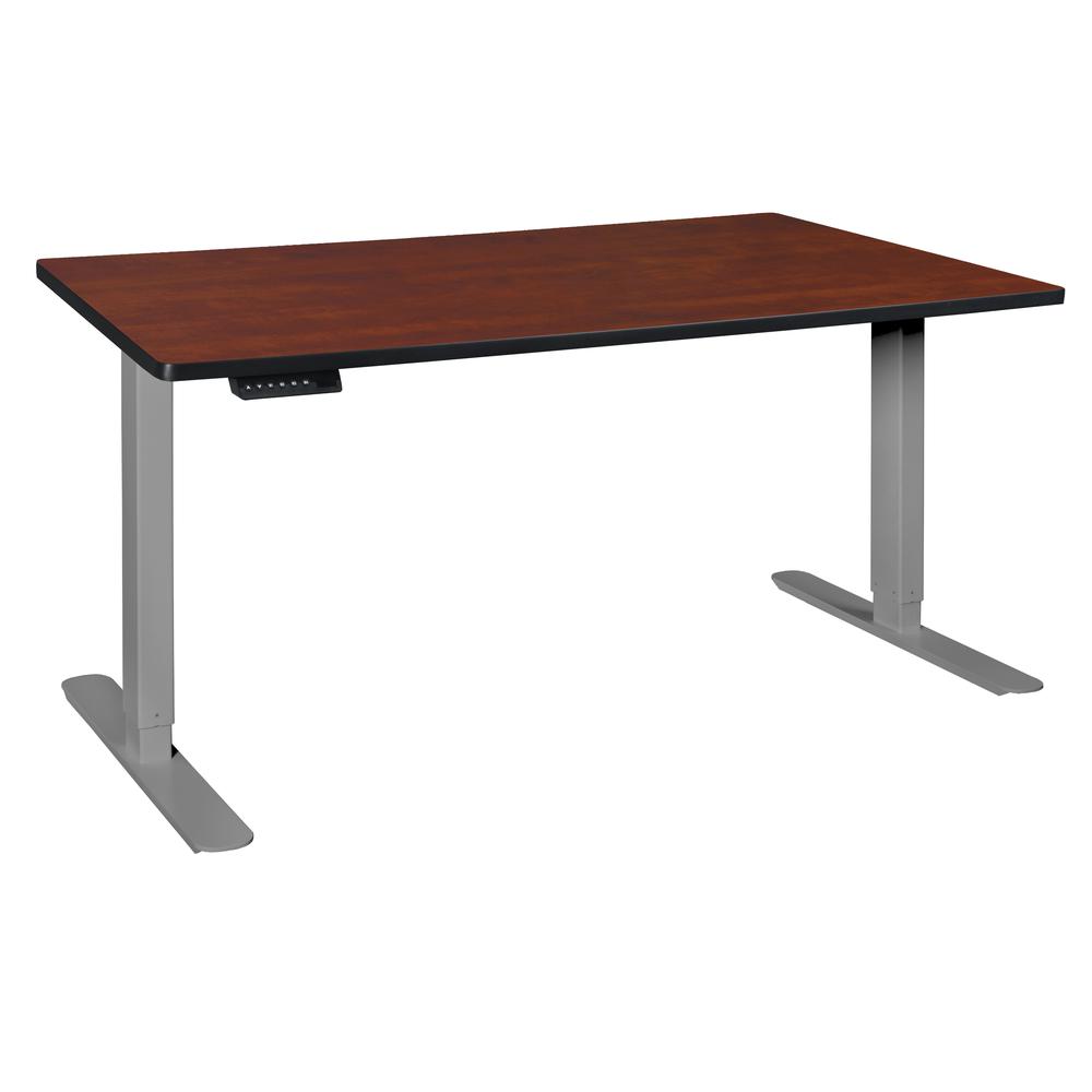 Esteem 66" Height Adjustable Power Desk- Cherry/Grey. Picture 1