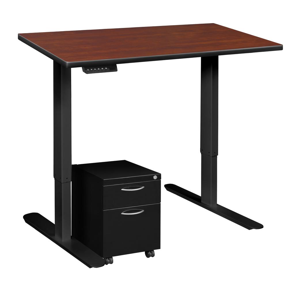 Esteem 42" Height Adjustable Power Desk with Single Black Mobile Pedestal- Cherry/Black. Picture 4