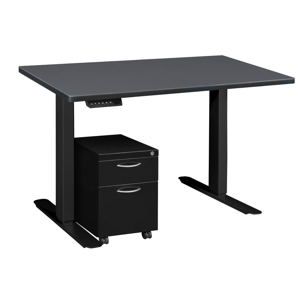 Esteem 42" Height Adjustable Power Desk with Single Black Mobile Pedestal- Grey/Black. Picture 1