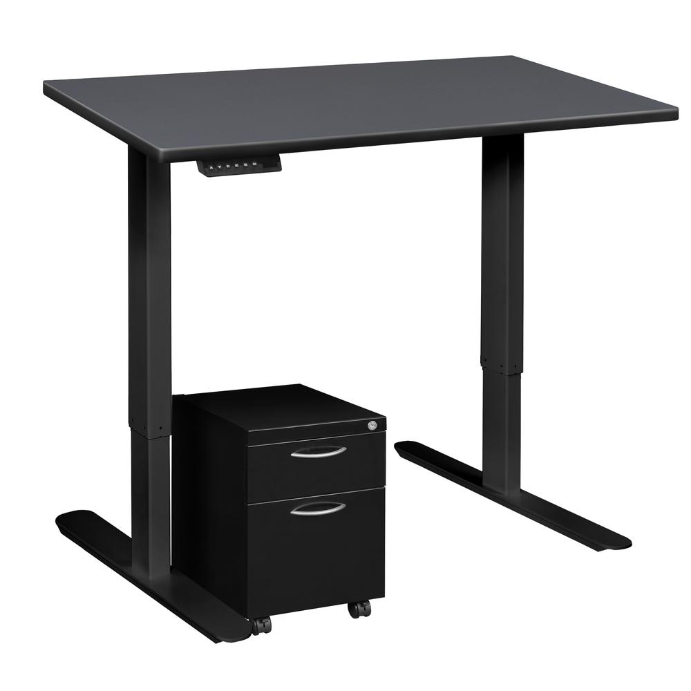 Esteem 42" Height Adjustable Power Desk with Single Black Mobile Pedestal- Grey/Black. Picture 4