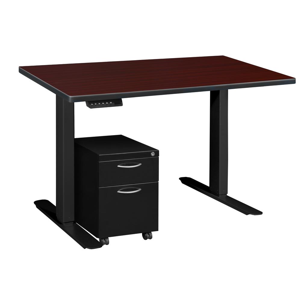 Esteem 42" Height Adjustable Power Desk with Single Black Mobile Pedestal- Mahogany/Black. The main picture.