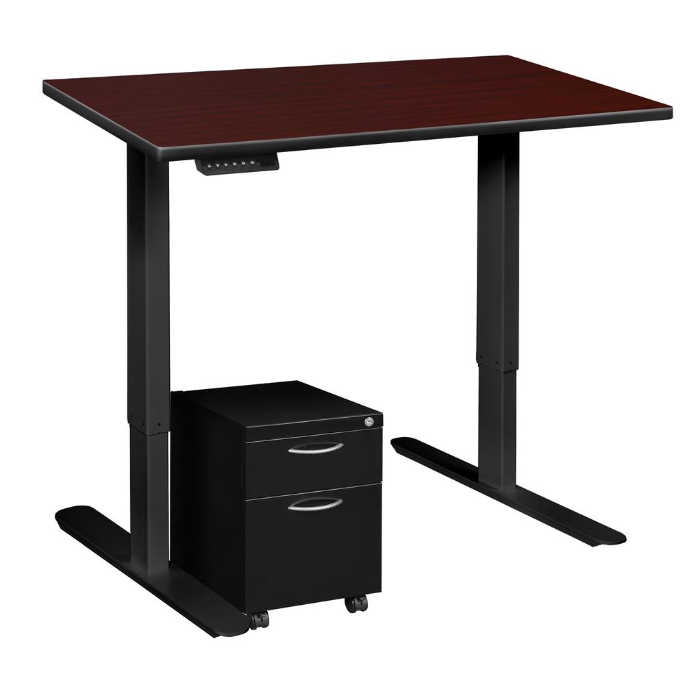 Esteem 42" Height Adjustable Power Desk with Single Black Mobile Pedestal- Mahogany/Black. Picture 4