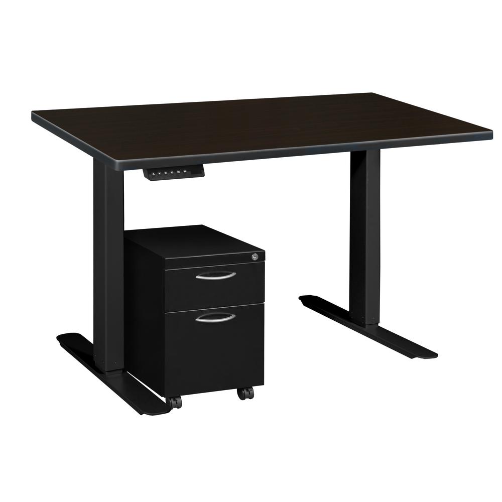 Esteem 42" Height Adjustable Power Desk with Single Black Mobile Pedestal- Mocha Walnut/Black. The main picture.