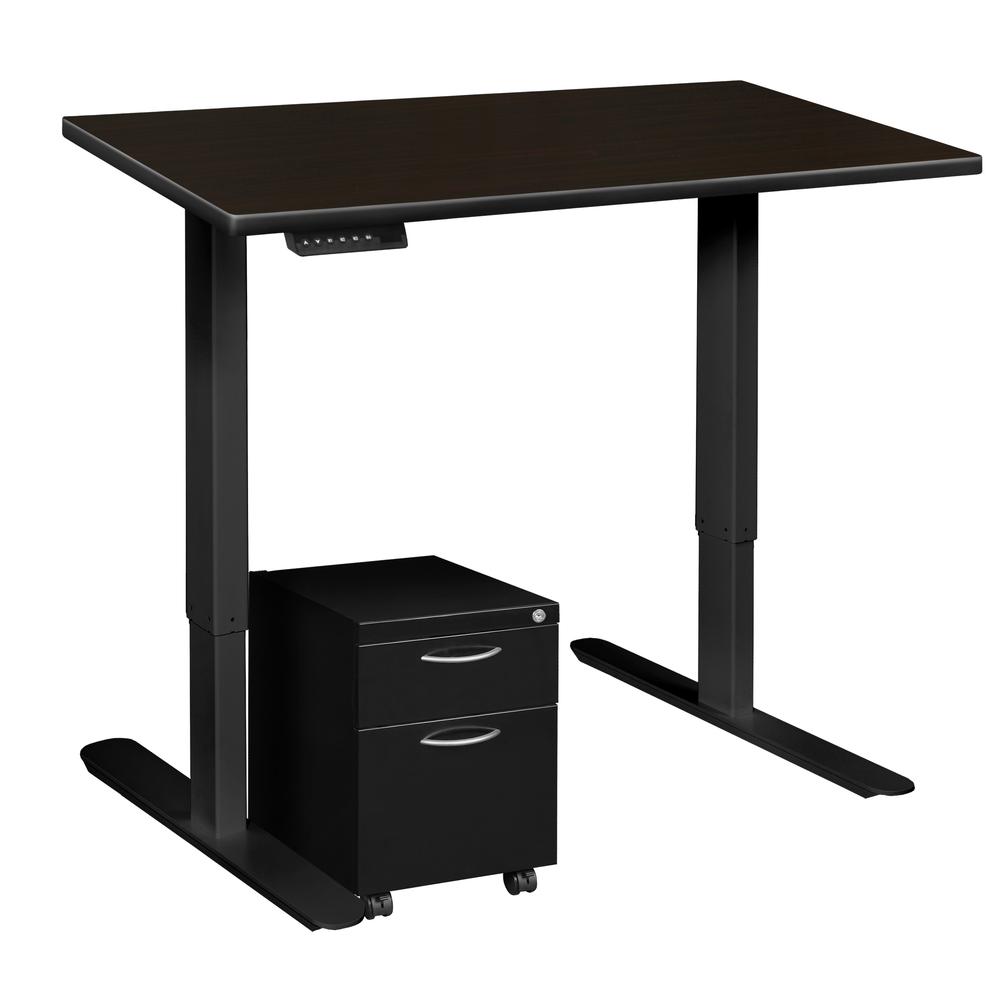 Esteem 42" Height Adjustable Power Desk with Single Black Mobile Pedestal- Mocha Walnut/Black. Picture 4