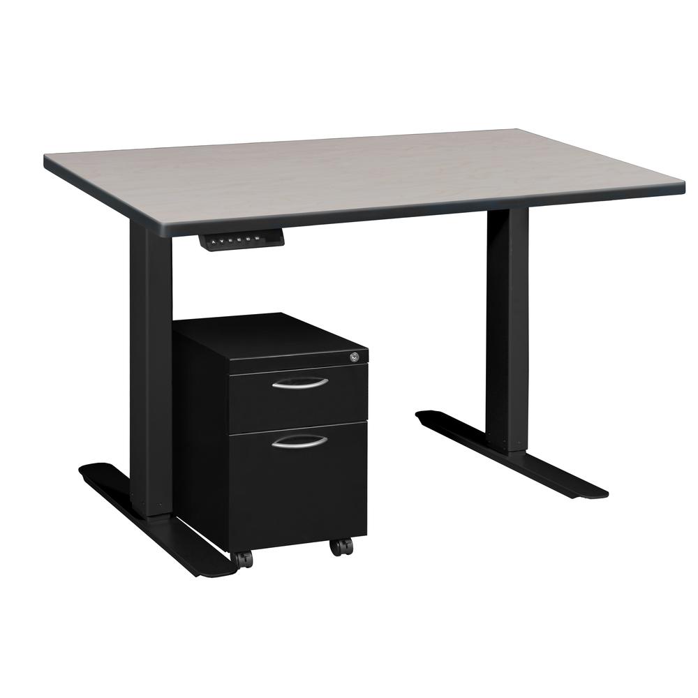 Esteem 42" Height Adjustable Power Desk with Single Black Mobile Pedestal- Maple/Black. Picture 1