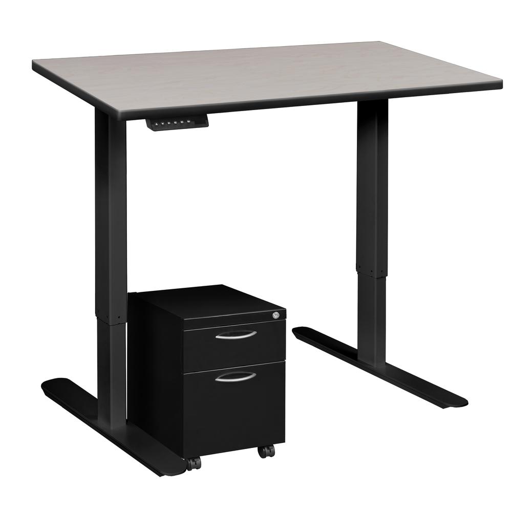 Esteem 42" Height Adjustable Power Desk with Single Black Mobile Pedestal- Maple/Black. Picture 4