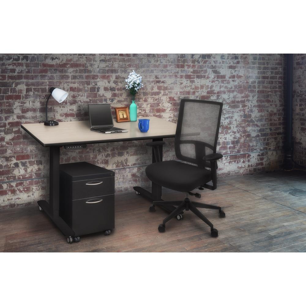 Esteem 42" Height Adjustable Power Desk with Single Black Mobile Pedestal- Maple/Black. Picture 3