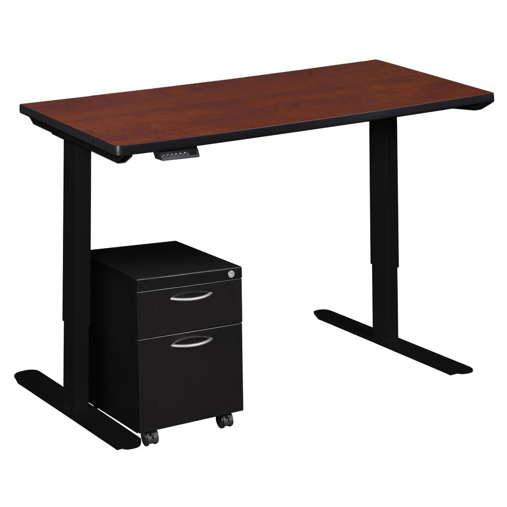 Esteem 60" Height Adjustable Power Desk with Single Black Mobile Pedestal- Cherry/Black. Picture 3