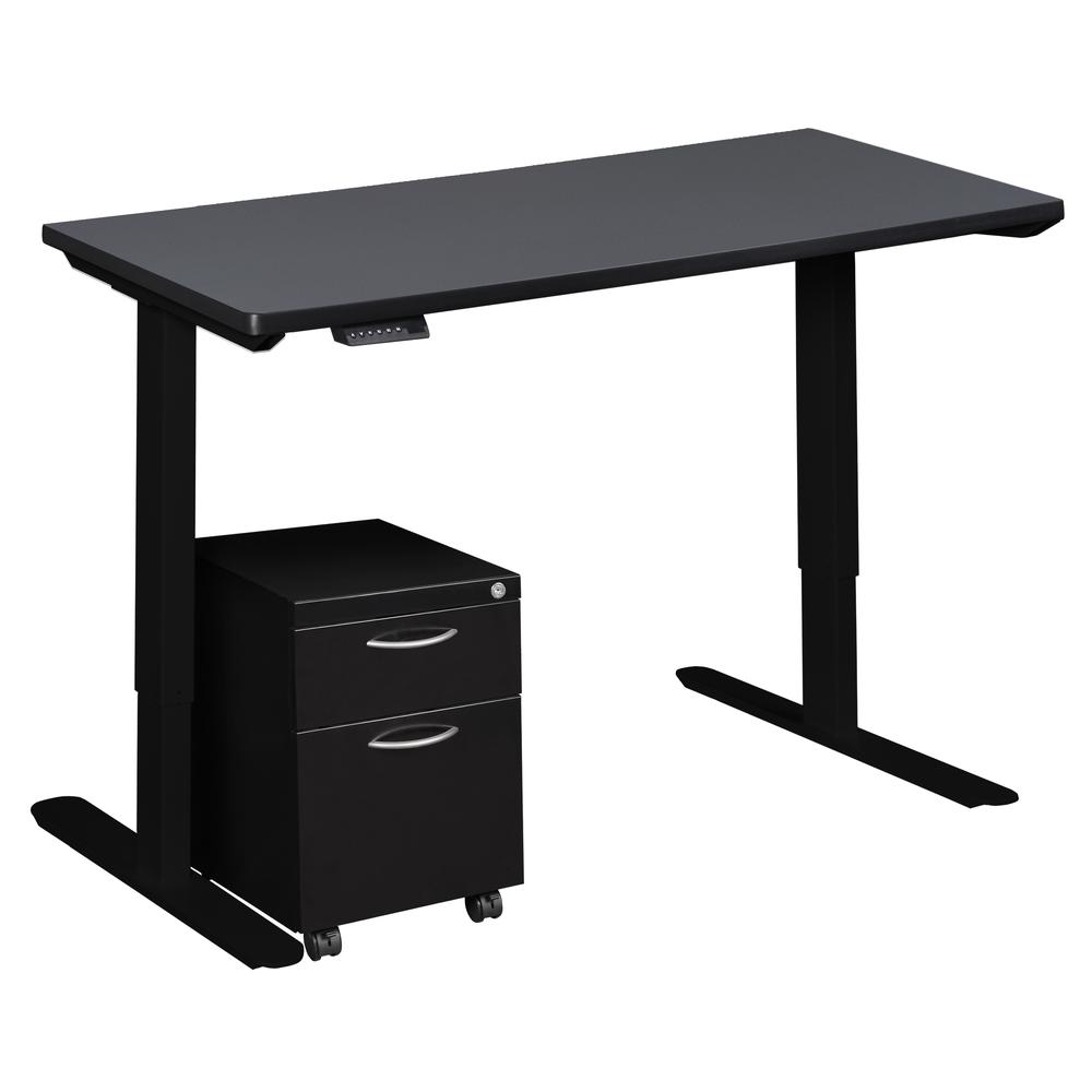 Esteem 66" Height Adjustable Power Desk with Single Black Mobile Pedestal- Grey/Black. Picture 3