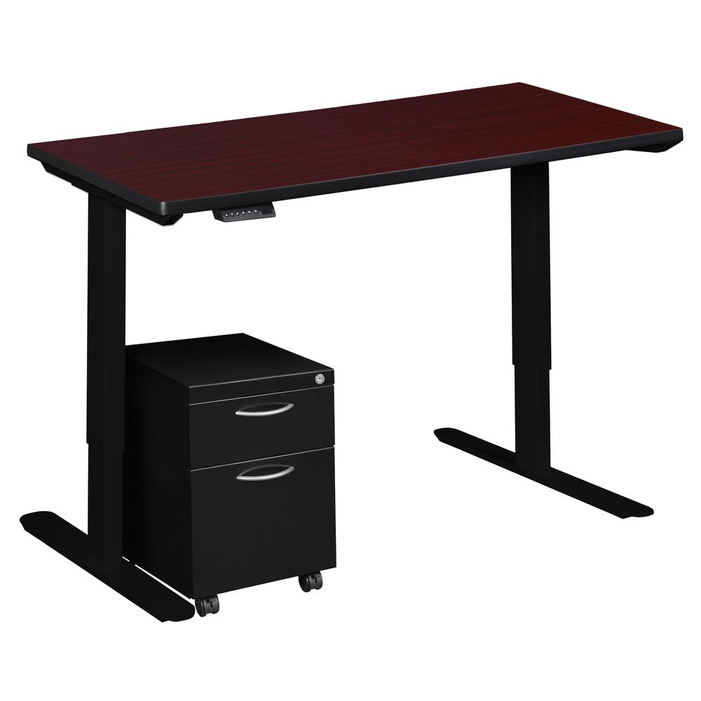 Esteem 66" Height Adjustable Power Desk with Single Black Mobile Pedestal- Mahogany/Black. Picture 3
