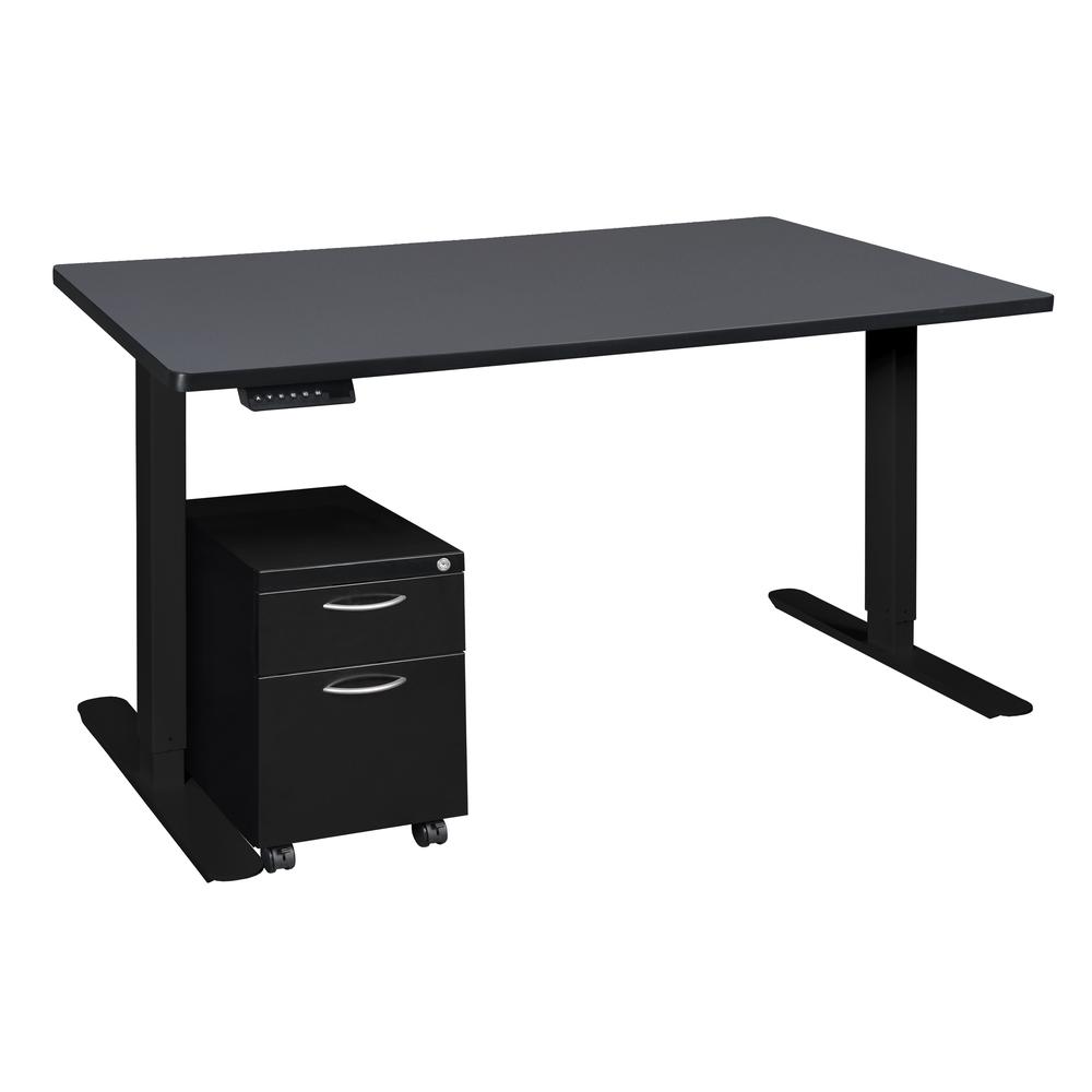 Esteem 72" Height Adjustable Power Desk with Single Black Mobile Pedestal- Grey/Black. Picture 1