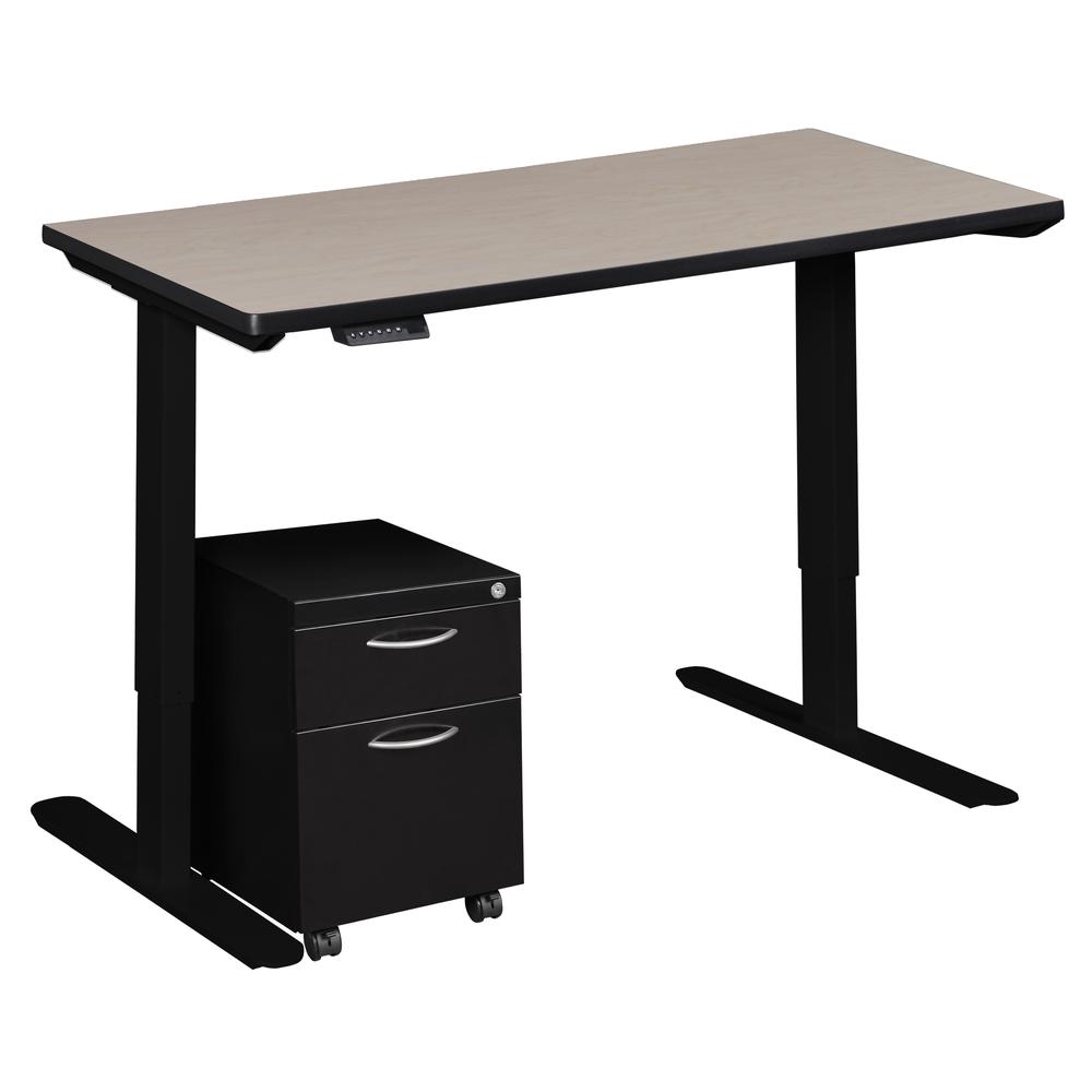 Esteem 72" Height Adjustable Power Desk with Single Black Mobile Pedestal- Maple/Black. Picture 3