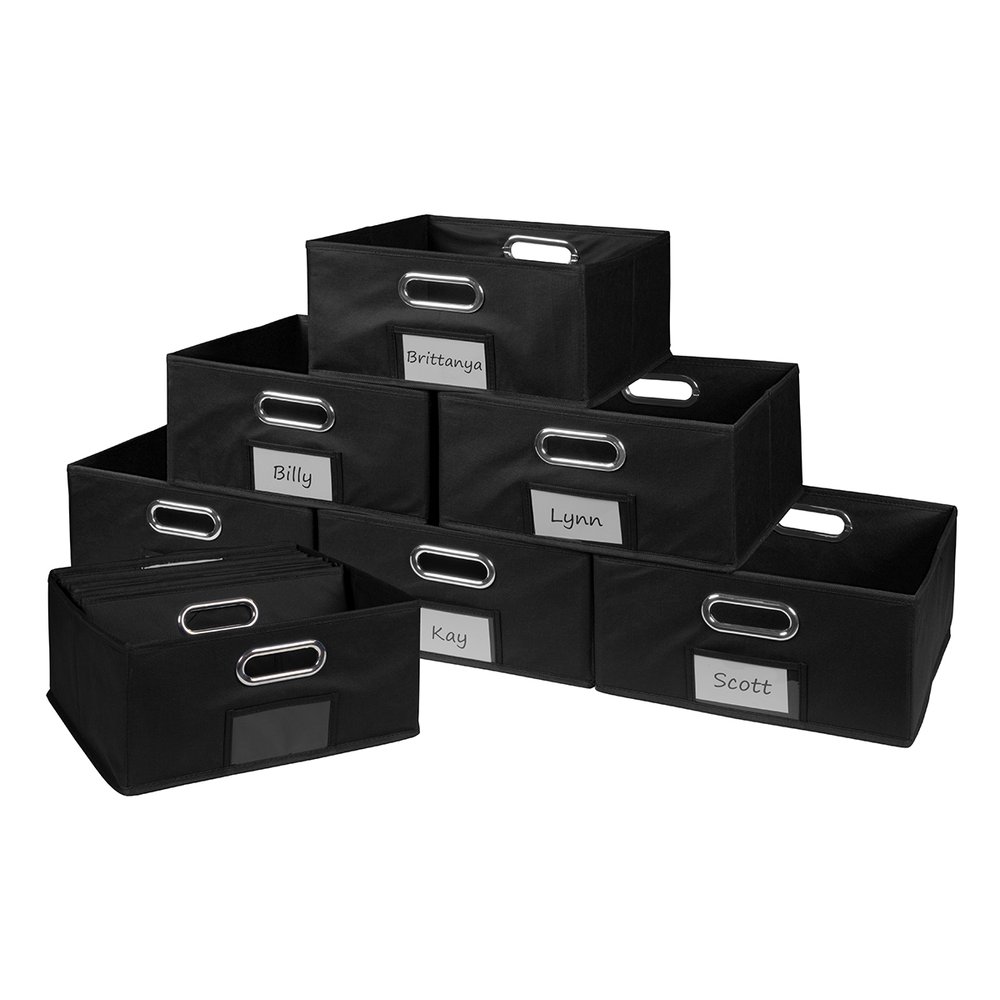 Niche Cubo Set of 12 Half-Size Foldable Fabric Storage Bins- Black. Picture 1