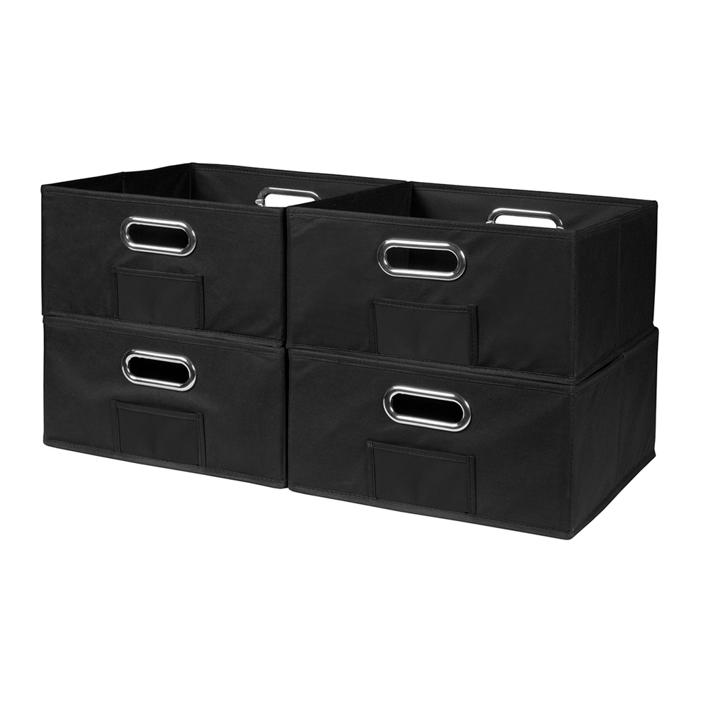 Cubo Set of 4 Half-Size Foldable Fabric Storage Bins- Black. Picture 1