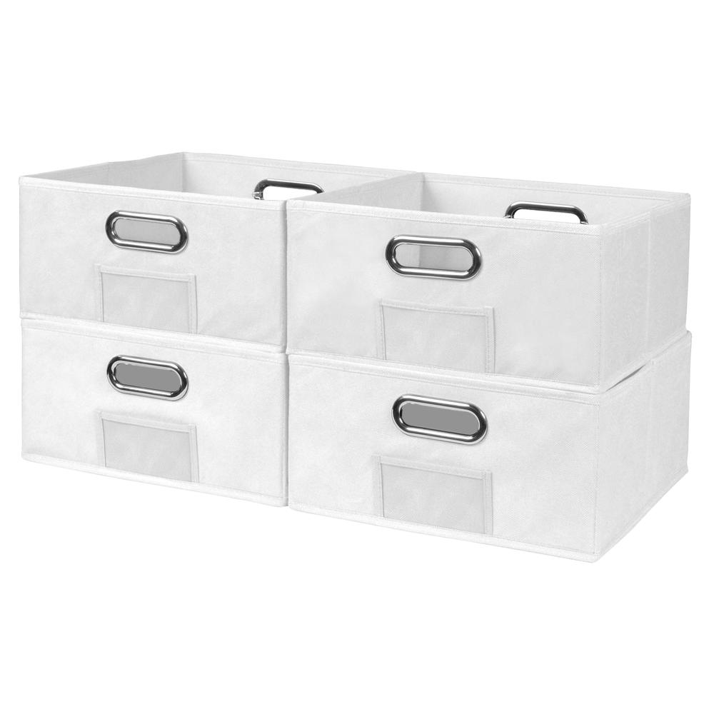 Niche Cubo Set of 4 Half-Size Foldable Fabric Storage Bins- White. Picture 1