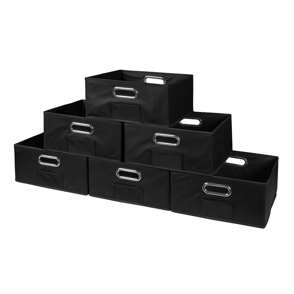 Cubo Set of 6 Half-Size Foldable Fabric Storage Bins- Black. Picture 1