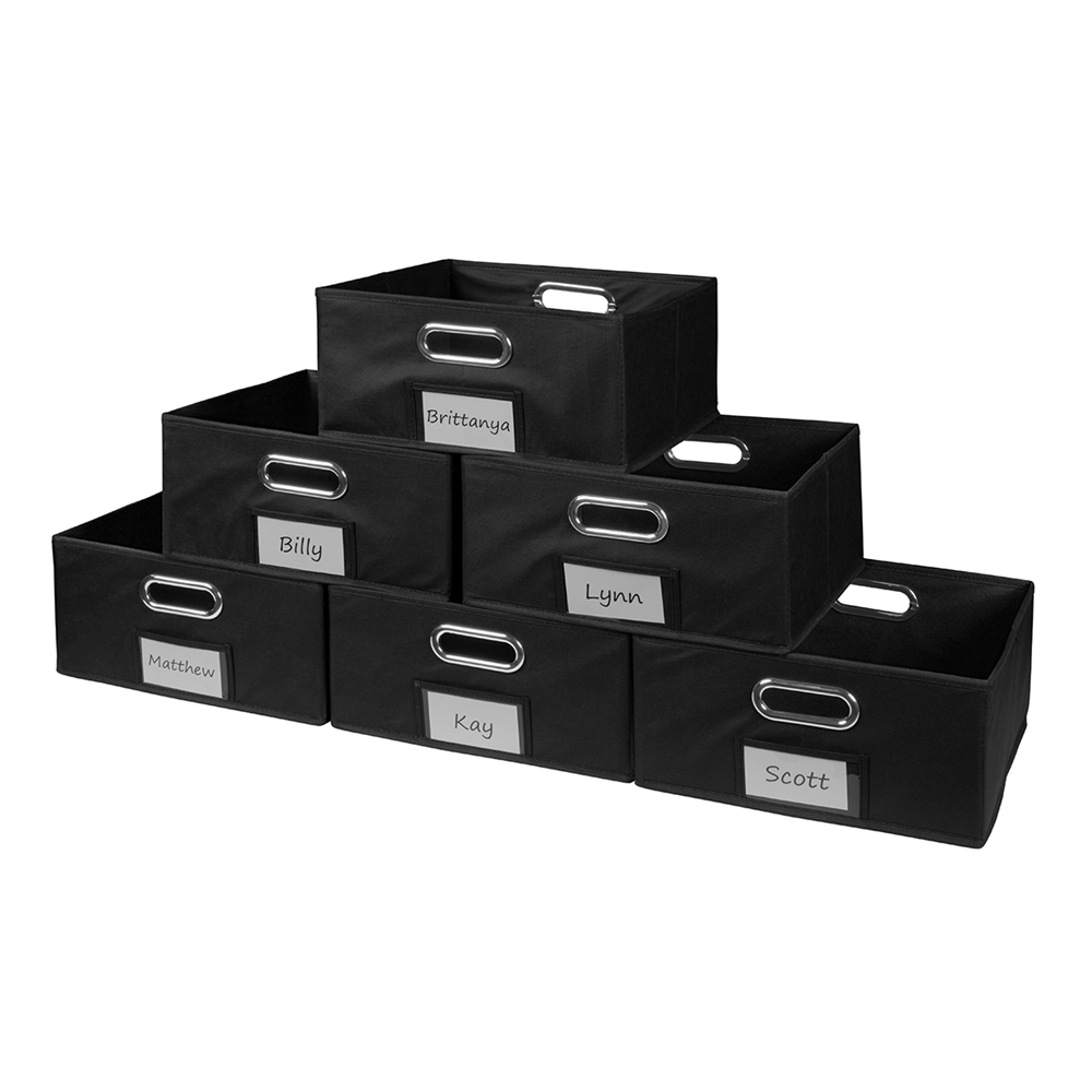 Cubo Set of 6 Half-Size Foldable Fabric Storage Bins- Black. Picture 2
