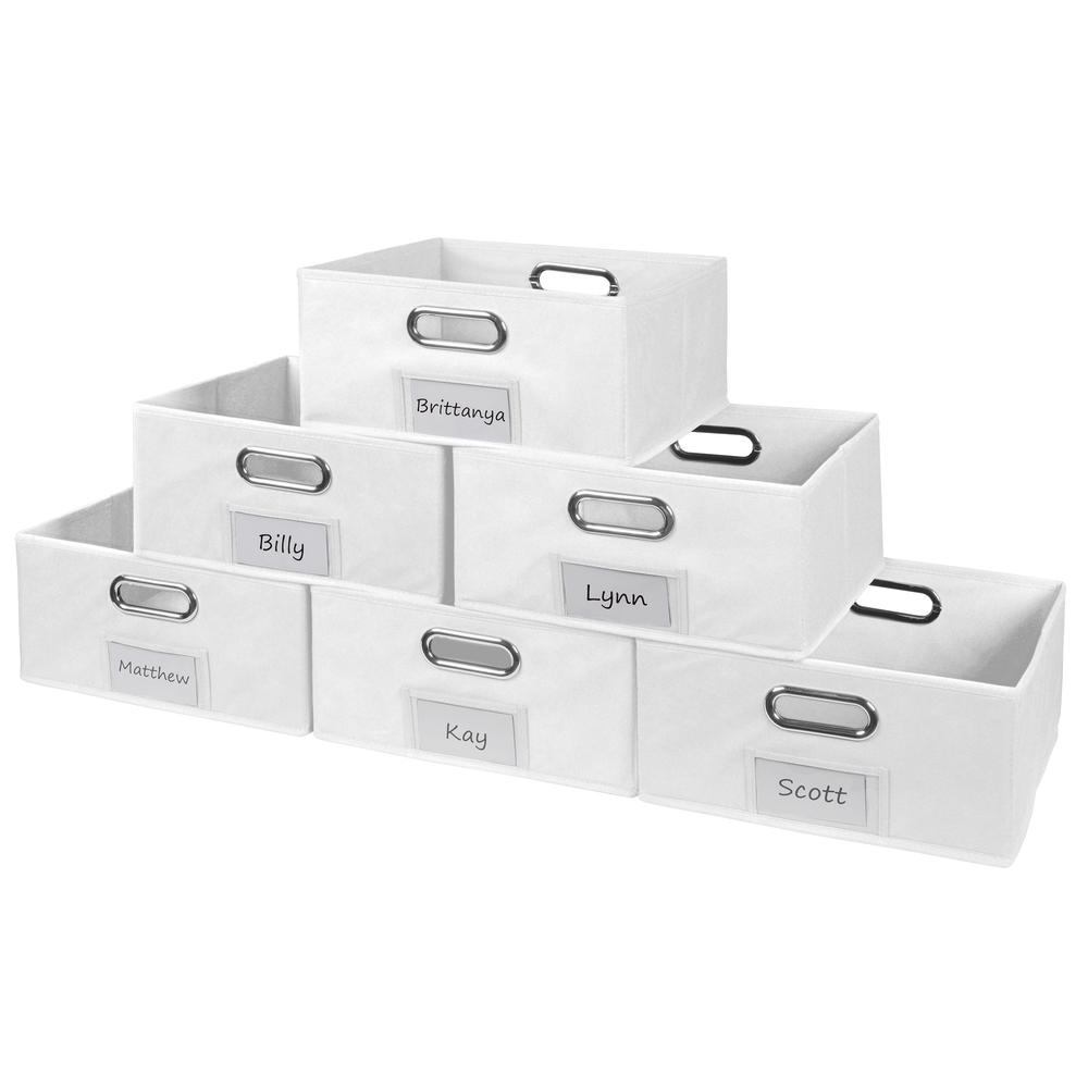 Niche Cubo Set of 6 Half-Size Foldable Fabric Storage Bins- White. Picture 1