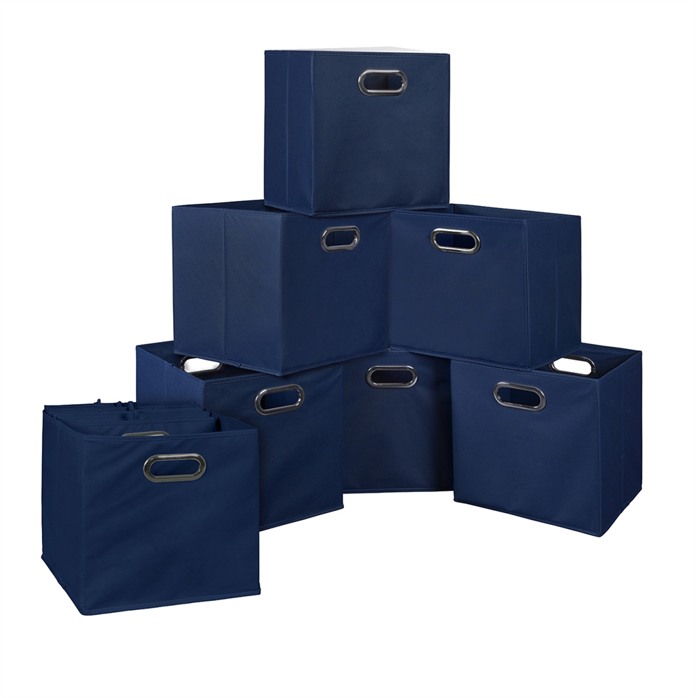 Cubo Set of 12 Foldable Fabric Storage Bins- Blue. Picture 1