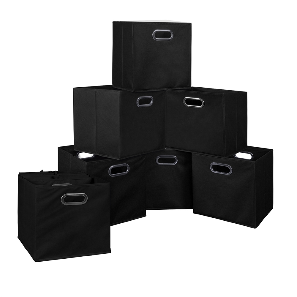 Cubo Set of 12 Foldable Fabric Storage Bins- Black. Picture 1